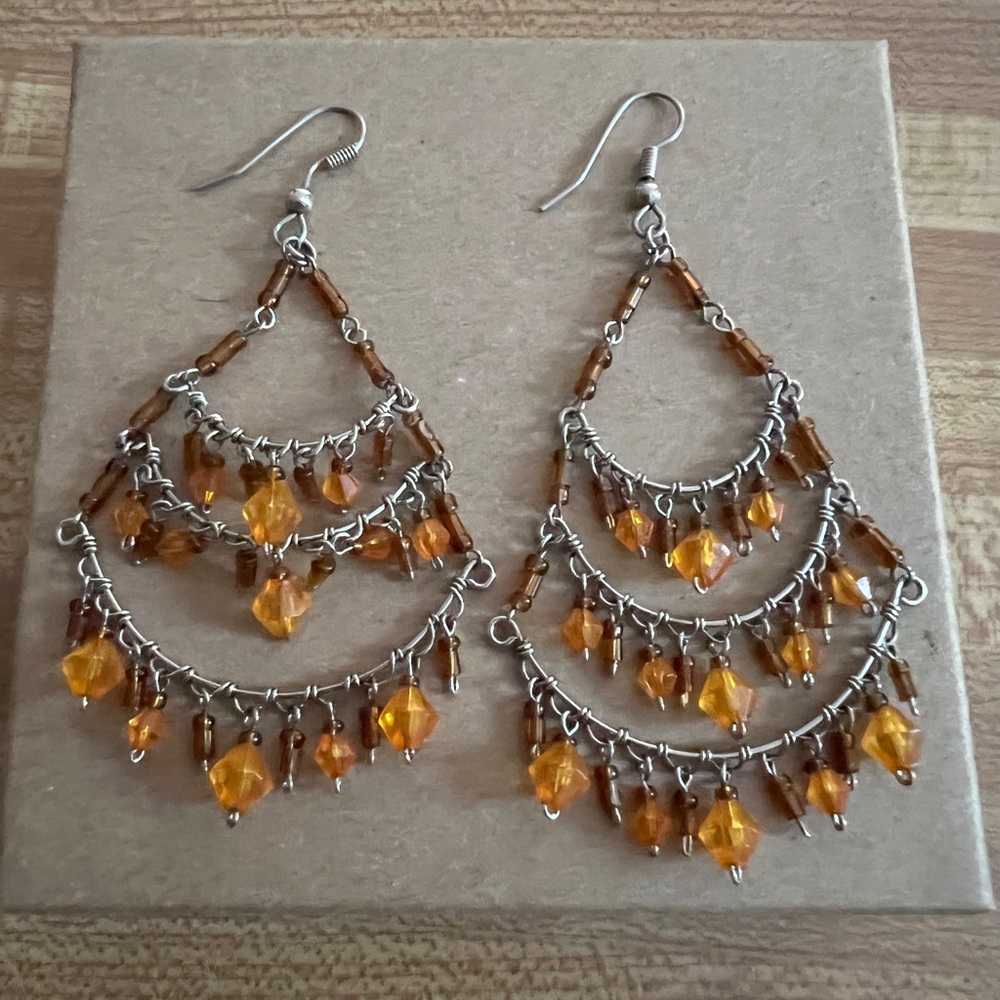 Boho Tangerine and chocolate beaded dangle earrings